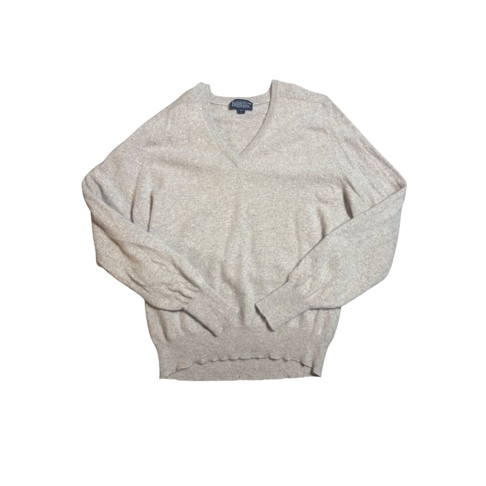 Lands End V-Neck Sweater Size L Beige 100% Cashmere Pullover